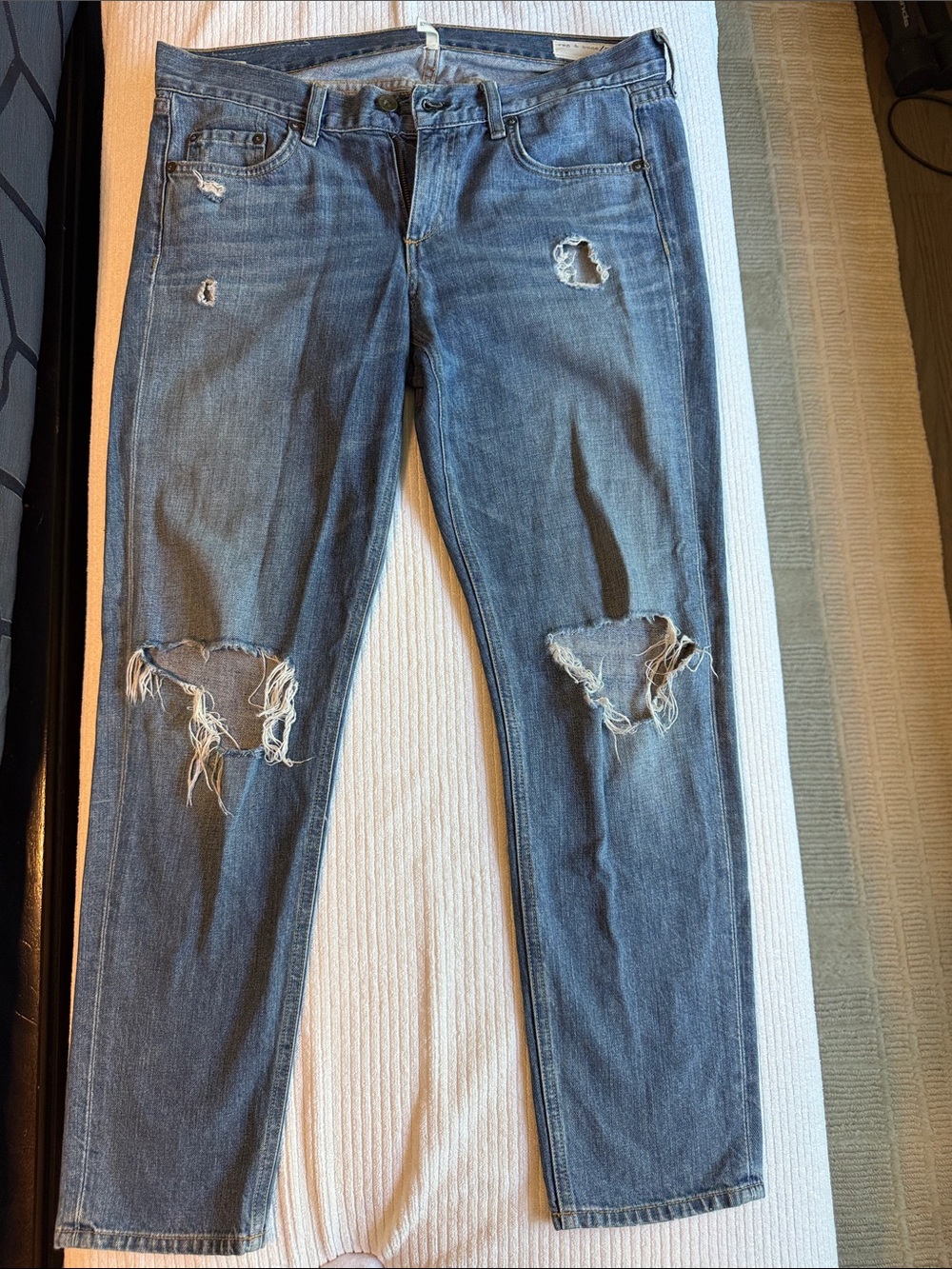rag & bone Distressed Light Blue Straight Leg Jeans